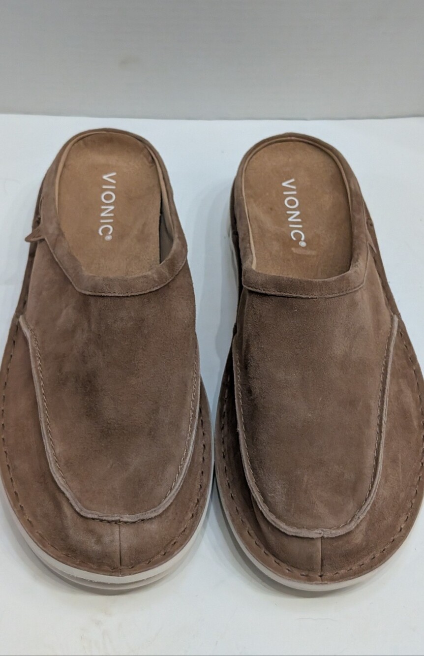 Vionic Men's 11.5W Uptown Clogs Hazelnut Brown Suede Shoes Arch Support W4
